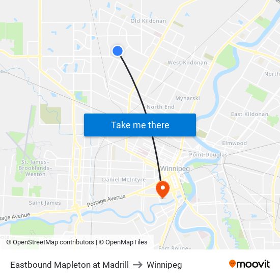 Eastbound Mapleton at Madrill to Winnipeg map