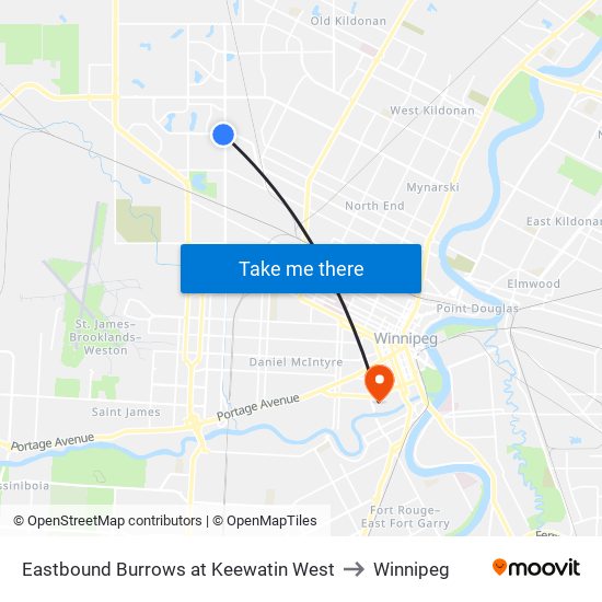 Eastbound Burrows at Keewatin West to Winnipeg map