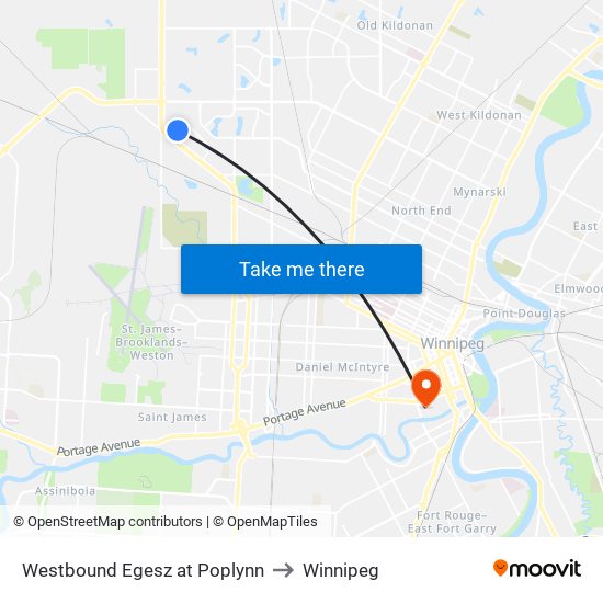 Westbound Egesz at Poplynn to Winnipeg map