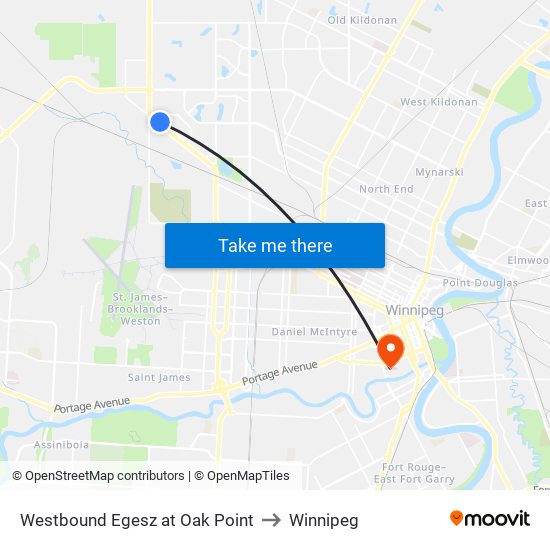 Westbound Egesz at Oak Point to Winnipeg map