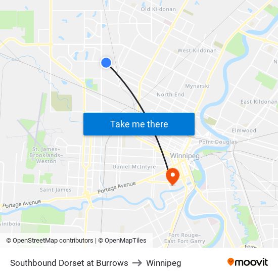 Southbound Dorset at Burrows to Winnipeg map