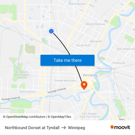 Northbound Dorset at Tyndall to Winnipeg map