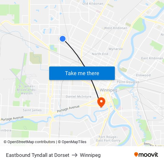 Eastbound Tyndall at Dorset to Winnipeg map