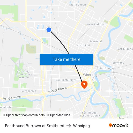 Eastbound Burrows at Smithurst to Winnipeg map