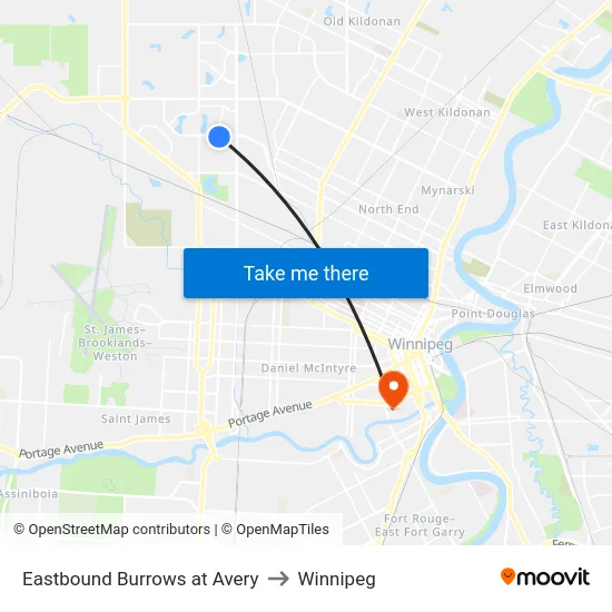 Eastbound Burrows at Avery to Winnipeg map