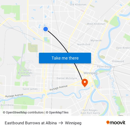 Eastbound Burrows at Albina to Winnipeg map