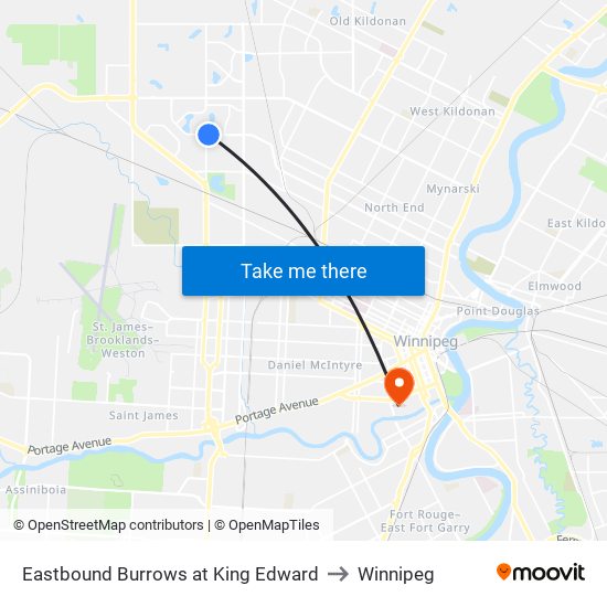 Eastbound Burrows at King Edward to Winnipeg map
