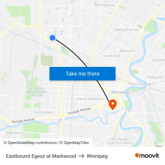 Eastbound Egesz at Markwood to Winnipeg map