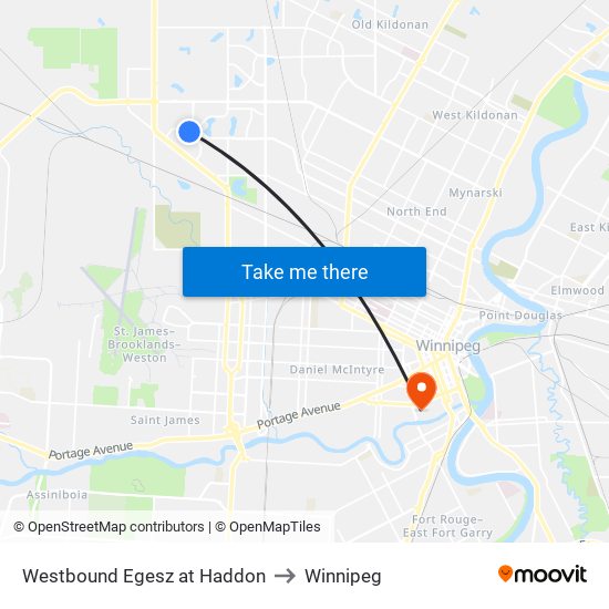 Westbound Egesz at Haddon to Winnipeg map