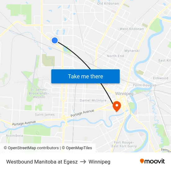 Westbound Manitoba at Egesz to Winnipeg map