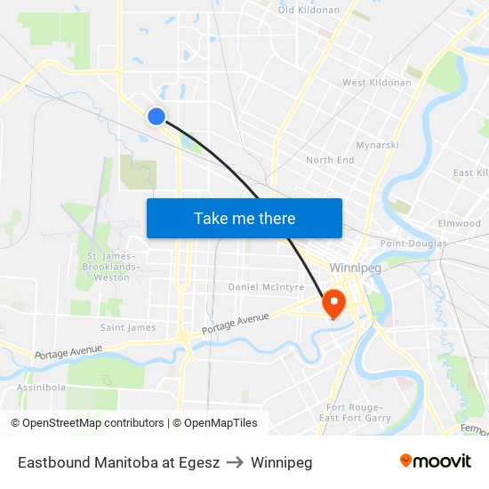 Eastbound Manitoba at Egesz to Winnipeg map