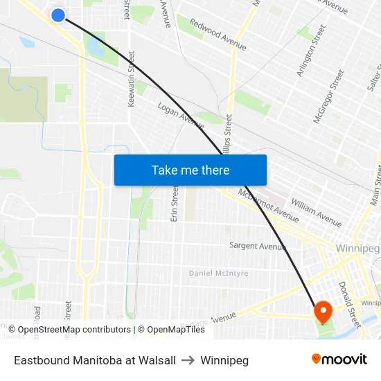 Eastbound Manitoba at Walsall to Winnipeg map