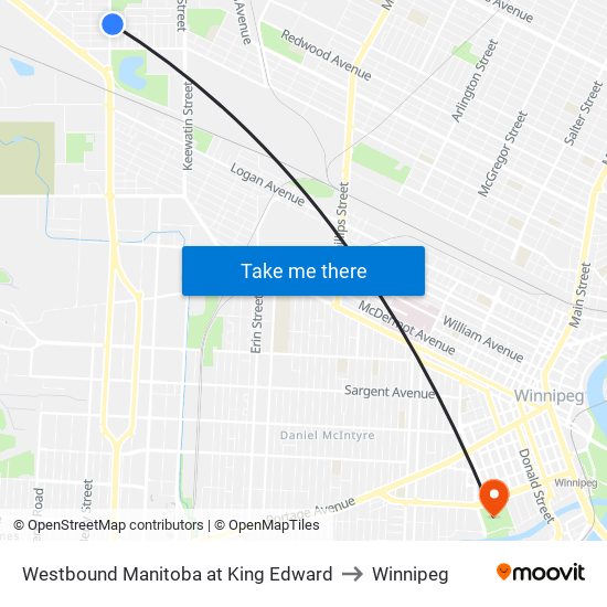 Westbound Manitoba at King Edward to Winnipeg map