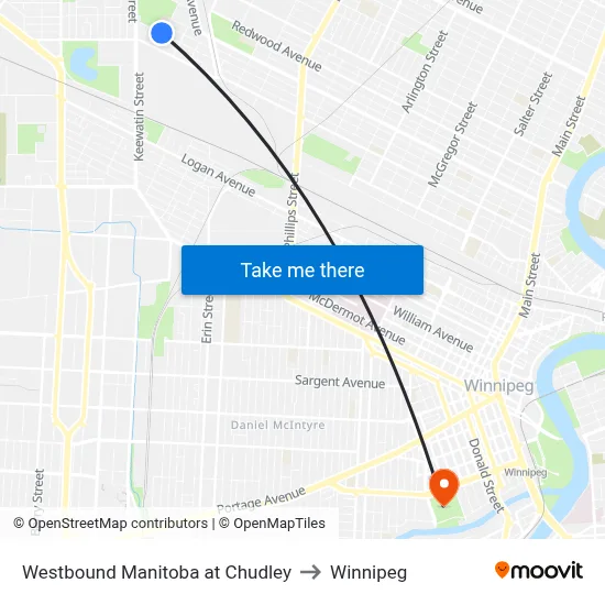 Westbound Manitoba at Chudley to Winnipeg map