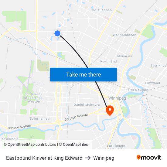 Eastbound Kinver at King Edward to Winnipeg map