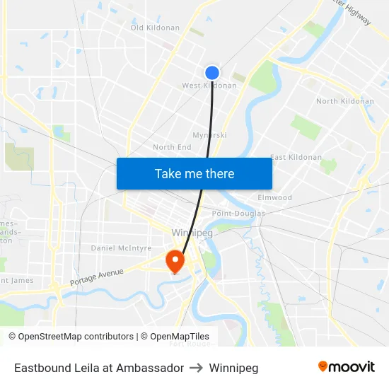 Eastbound Leila at Ambassador to Winnipeg map