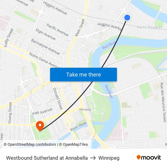 Westbound Sutherland at Annabella to Winnipeg map