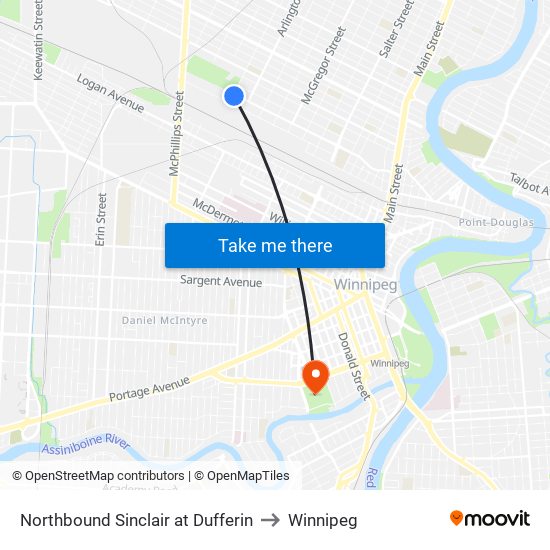 Northbound Sinclair at Dufferin to Winnipeg map