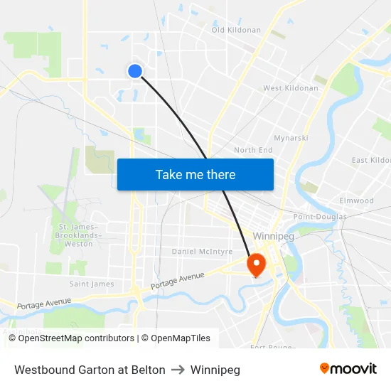 Westbound Garton at Belton to Winnipeg map
