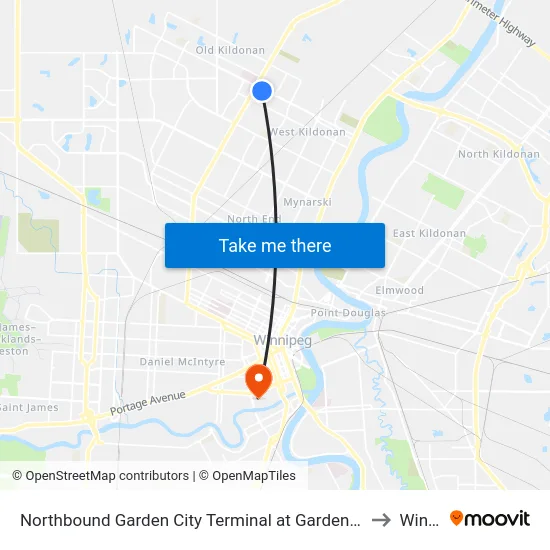 Northbound Garden City Hub at Garden City Hub (332) to Winnipeg map