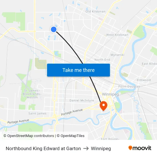 Northbound King Edward at Garton to Winnipeg map