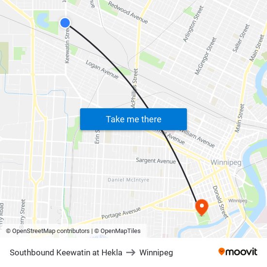 Southbound Keewatin at Hekla to Winnipeg map