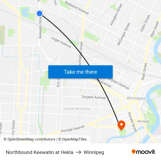 Northbound Keewatin at Hekla to Winnipeg map