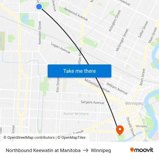 Northbound Keewatin at Manitoba to Winnipeg map