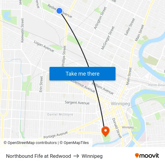 Northbound Fife at Redwood to Winnipeg map