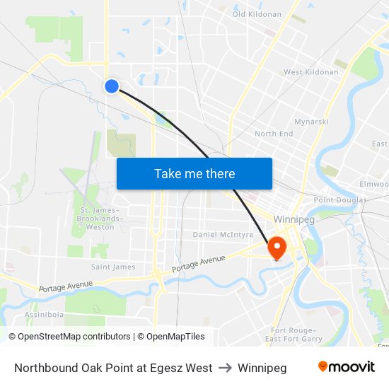 Northbound Oak Point at Egesz West to Winnipeg map