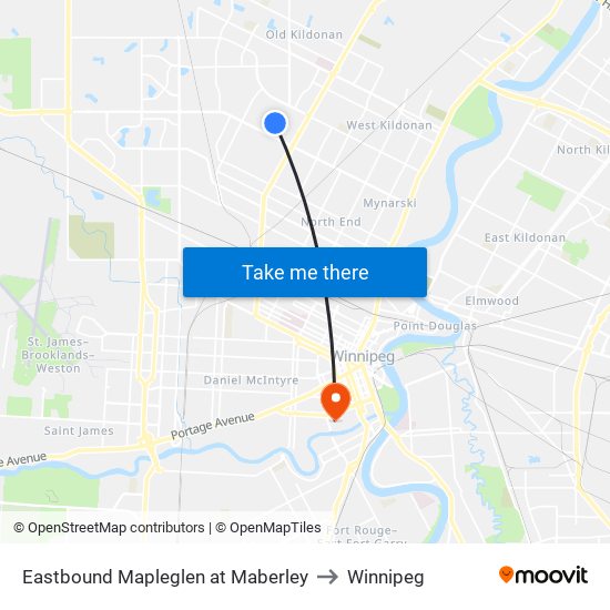 Eastbound Mapleglen at Maberley to Winnipeg map