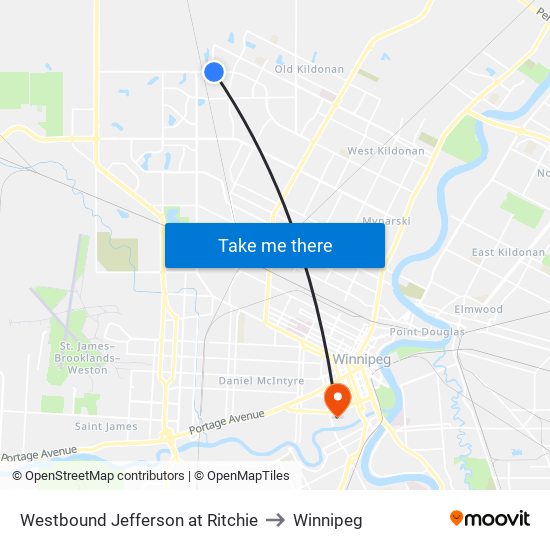 Westbound Jefferson at Ritchie to Winnipeg map