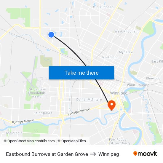 Eastbound Burrows at Garden Grove to Winnipeg map