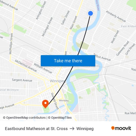 Eastbound Matheson at St. Cross to Winnipeg map