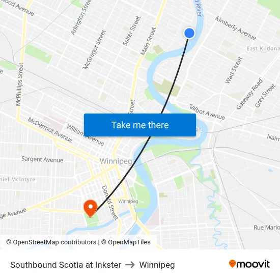 Southbound Scotia at Inkster to Winnipeg map