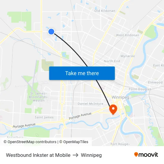 Westbound Inkster at Mobile to Winnipeg map