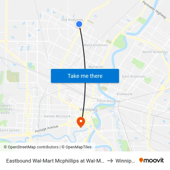 Eastbound Wal-Mart Mcphillips at Wal-Mart to Winnipeg map
