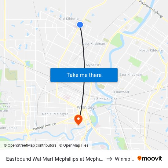 Eastbound Wal-Mart Mcphillips at Mcphillips to Winnipeg map