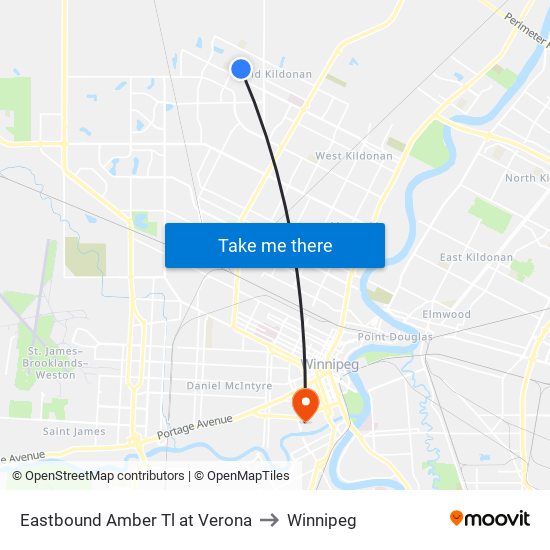 Eastbound Amber Tl at Verona to Winnipeg map