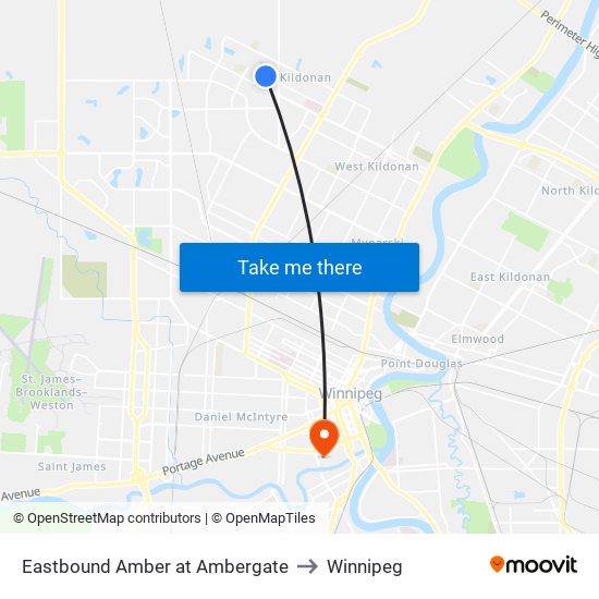 Eastbound Amber at Ambergate to Winnipeg map