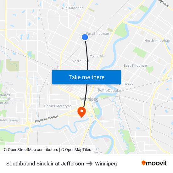 Southbound Sinclair at Jefferson to Winnipeg map