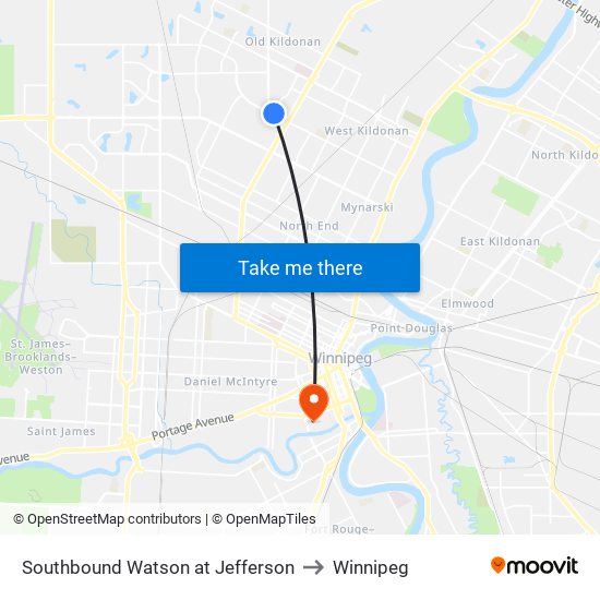 Southbound Watson at Jefferson to Winnipeg map