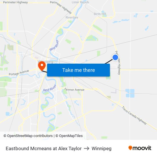 Eastbound Mcmeans at Alex Taylor to Winnipeg map