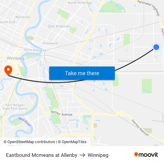 Eastbound Mcmeans at Allenby to Winnipeg map