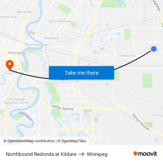 Northbound Redonda at Kildare to Winnipeg map