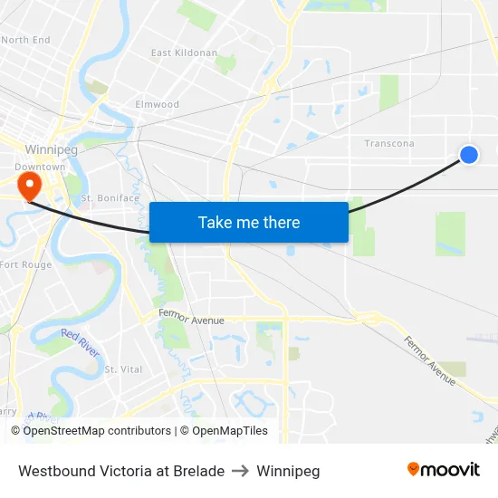 Westbound Victoria at Brelade to Winnipeg map