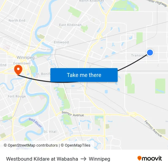 Westbound Kildare at Wabasha to Winnipeg map