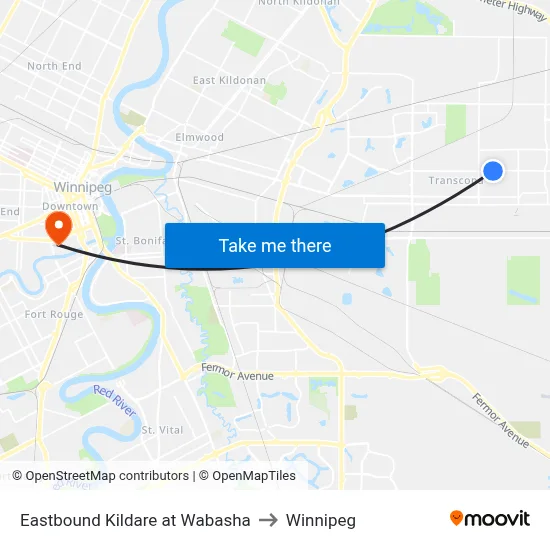 Eastbound Kildare at Wabasha to Winnipeg map