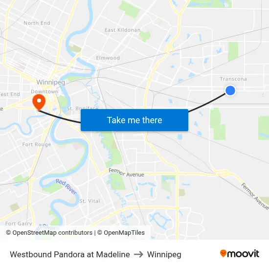 Westbound Pandora at Madeline to Winnipeg map
