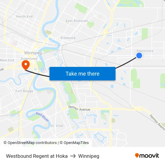 Westbound Regent at Hoka to Winnipeg map